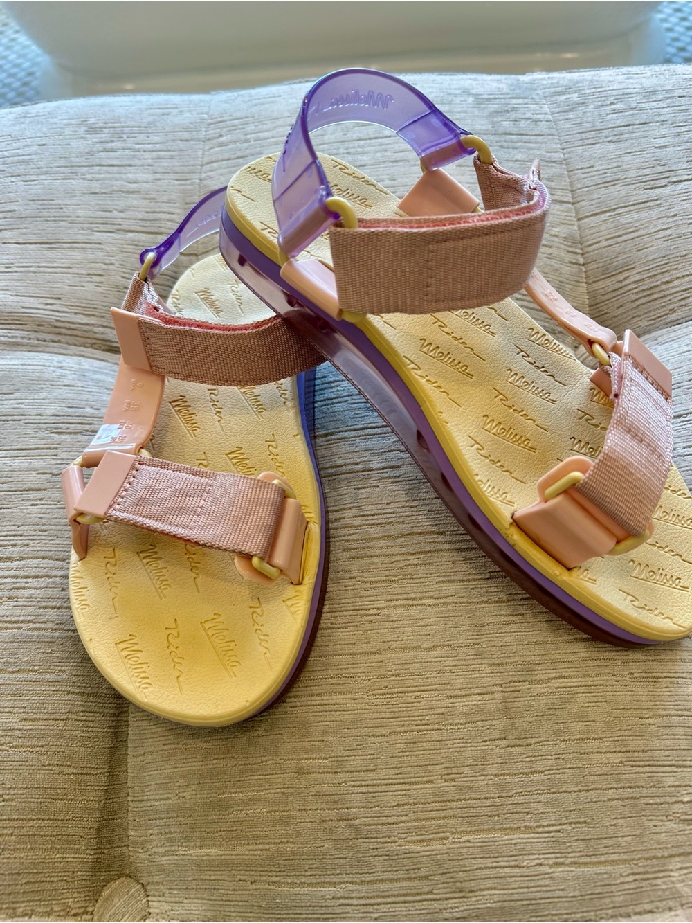 Melissa Pastel Pink & Yellow Sport Sandals with Purple Accents Women’s 9